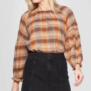 2/$20🌸 GOLDEN PLAID BALOON SLEEVE TOP